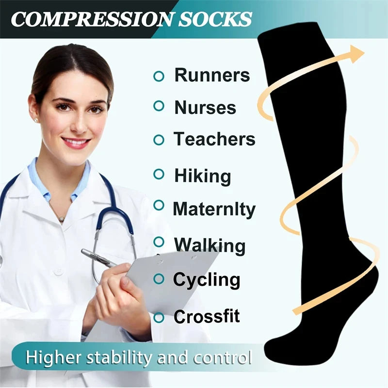 Compression Socks Medical Varicose Vein Pain Relief Pregnancy Swelling Solid Color Elastic Socks Outdoor Hiking Fitness Cycling