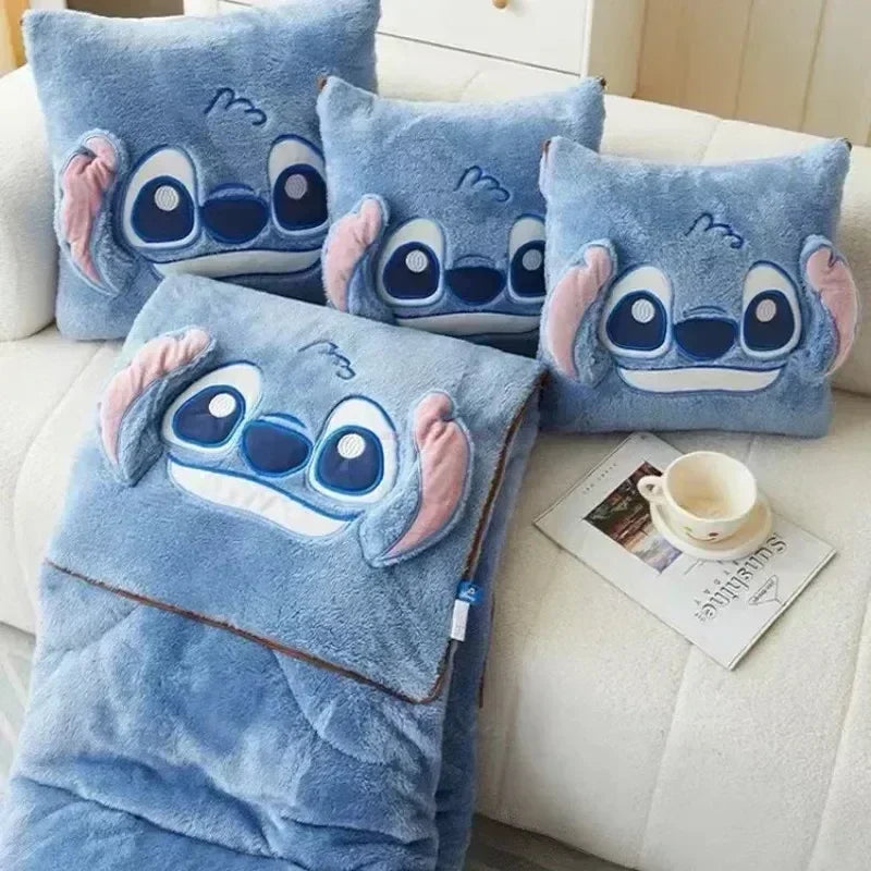 Disney Stitch Throw Pillow Blankets Two In One Kawaii Flannel Thickened Nap Blanket Living Room Friends Bedroom Decoration kawai