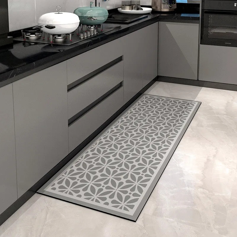 Kitchen Pvc Carpet Leather Waterproof Non-slip Floor Mat Oil-proof Blue White Plaid Home Decoration Rug Vinyl Carpets Flower