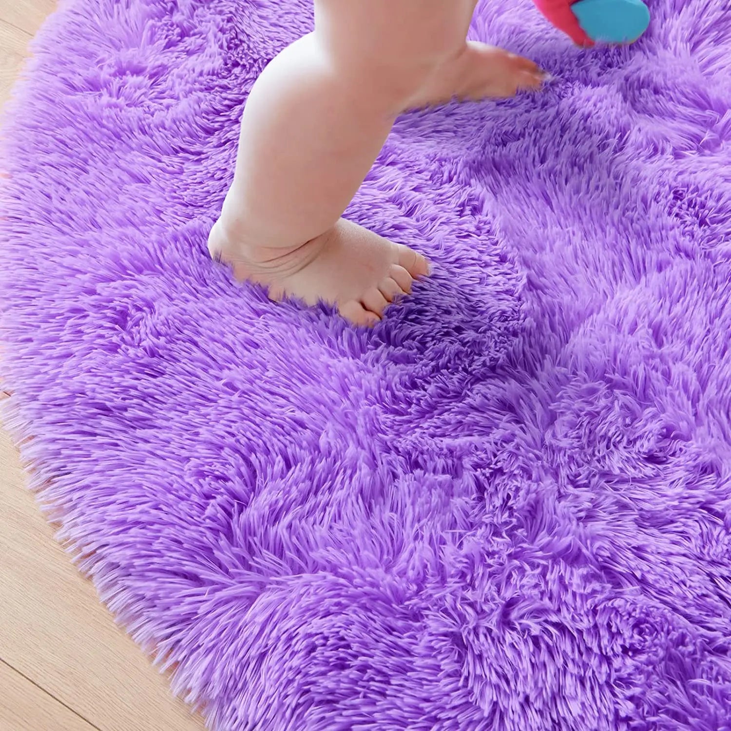 Purple Round Fluffy Carpet for Kids, Soft Area Rug for Girls Room, Princess Castle Plush Shaggy Carpet, Cute Circle Rug, Bedroom