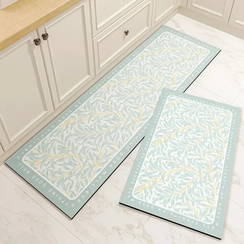 Kitchen Pvc Carpet Leather Waterproof Non-slip Floor Mat Oil-proof Blue White Plaid Home Decoration Rug Vinyl Carpets Flower