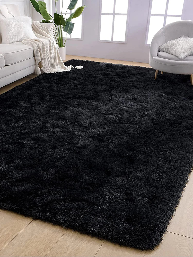 Shag Area Rug for Living Room Black Plush Carpets Indoor Bedroom Rugs Non Skid Soft Fluffy Rug for Nursery Kids Boys Girls Room