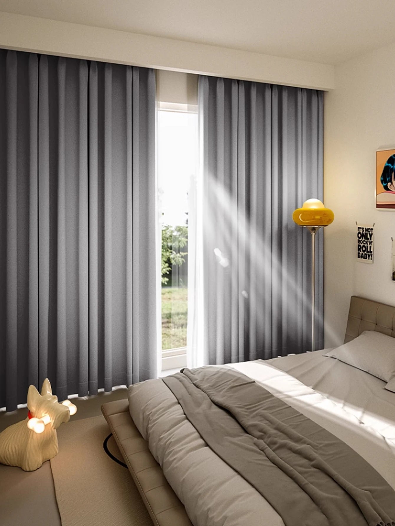 1pc Solid Color grey Blackout Curtain  Darkening Black Shades Curtains For Bedroom and Living Room Grey  Thermal Insulated Sound