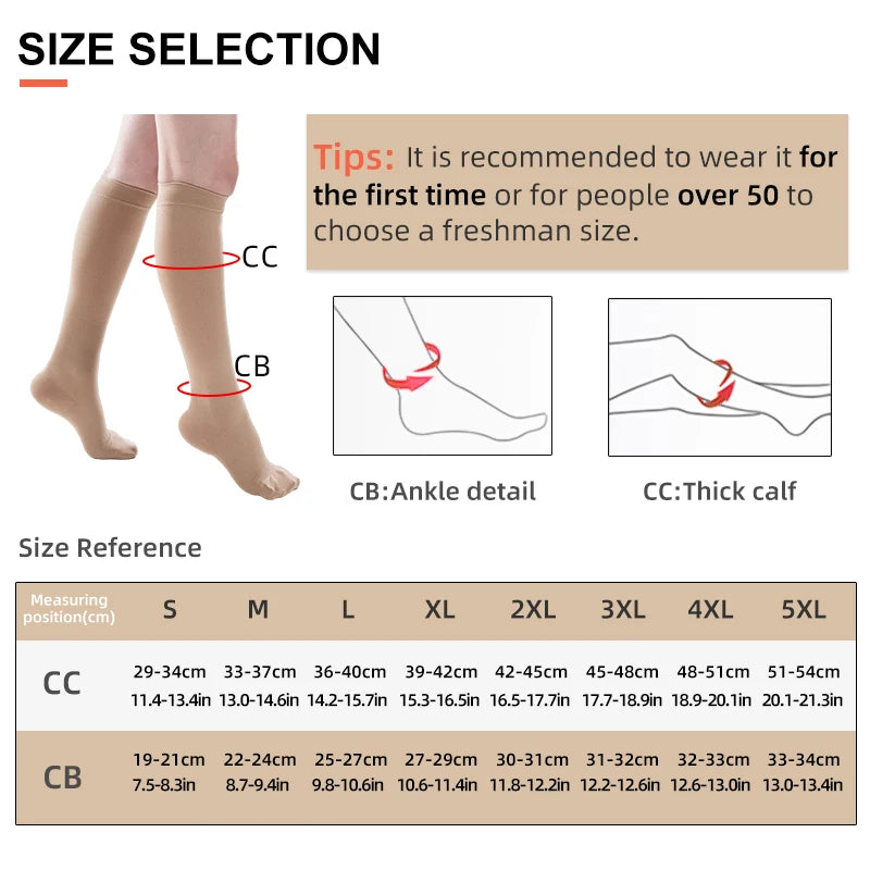 2 Pcs/Pair Medical Compression Calf Sleeves Wrap Toes Sports Breathable Varicose Veins Socks Pain Relief Socks Unisex 15-21mmHg