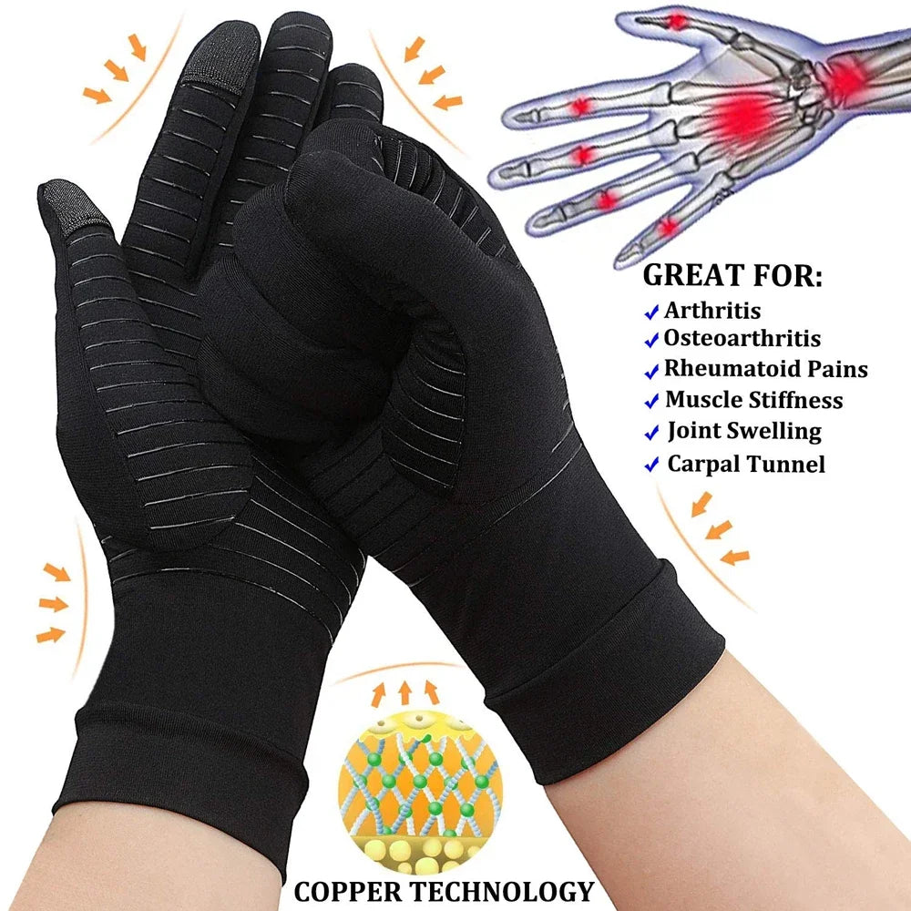 1 Pair Copper Arthritis Compression Gloves for Women Men, Hand Pain Swelling and Carpal Relieve Full Finger Gloves for Tablets