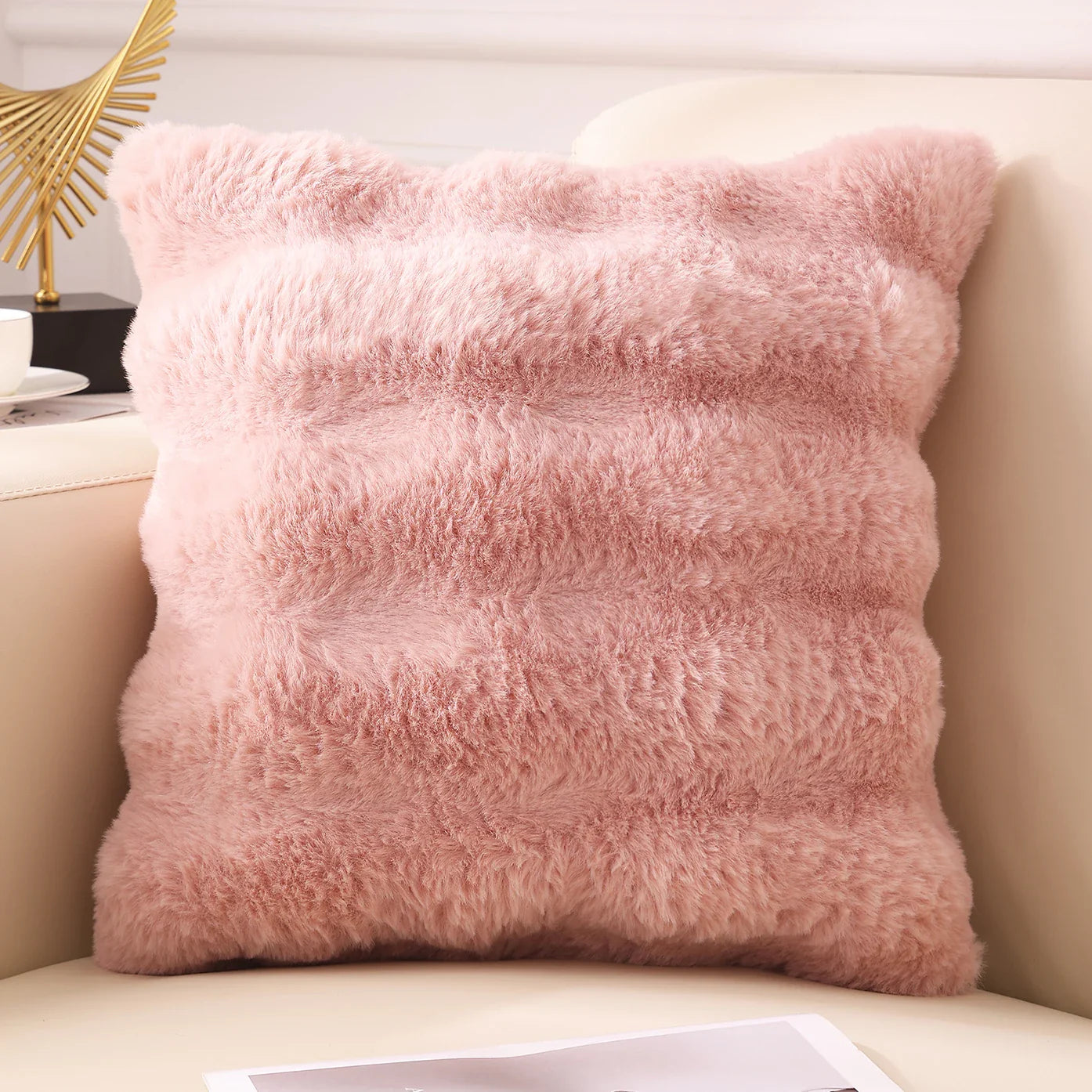 Olanly Ultra Soft Throw Pillow Cases For Sofa Decor Faux Rabbit Fur Soft Cozy Cushion Covers Plush Cushions Living Room Bed Car