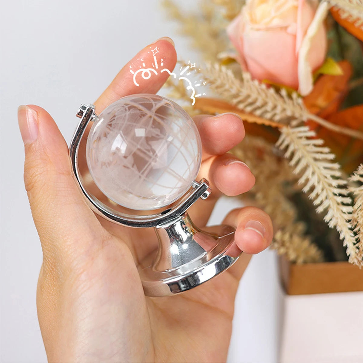 mini crystal globe portable simple world map engraving high borosilicate glass ball table decorative arts and crafts