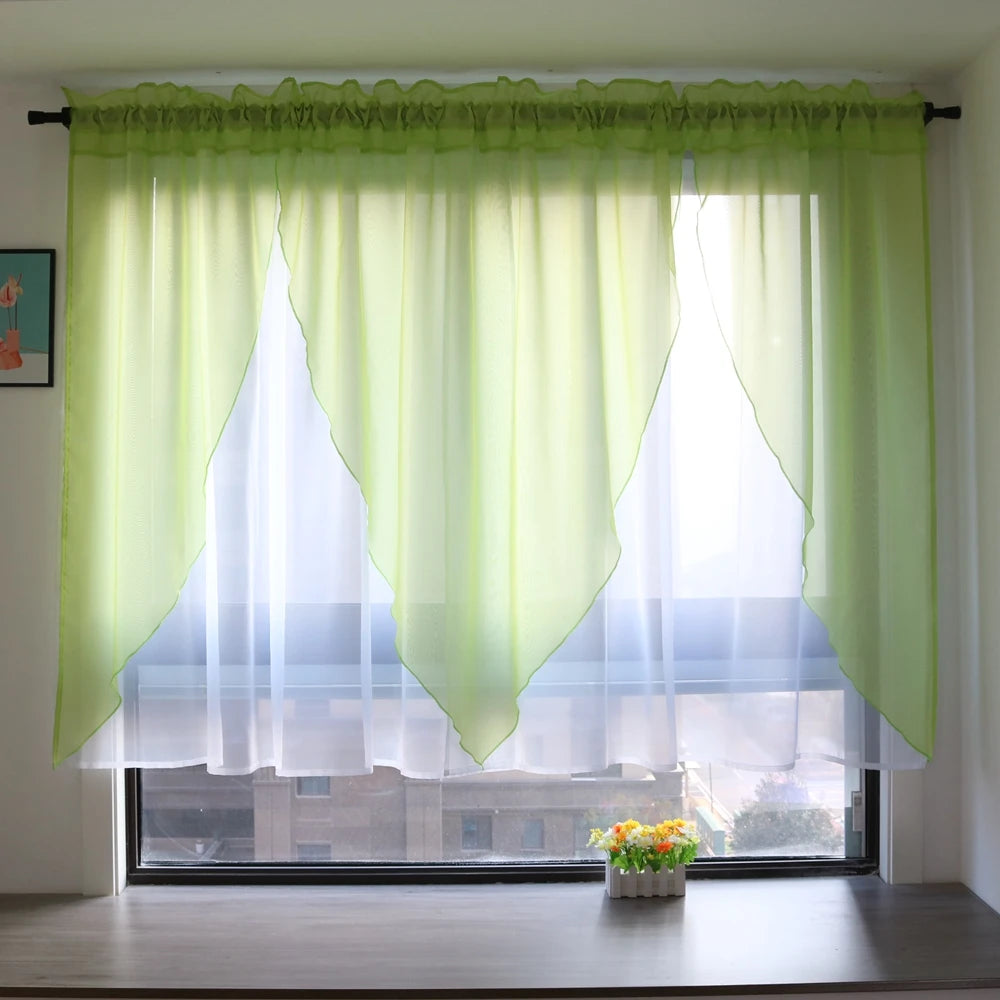 Solid Voile Veil Livingroom Balcony Bedroom Curtain Sheer Short Kitchen Window Treatments