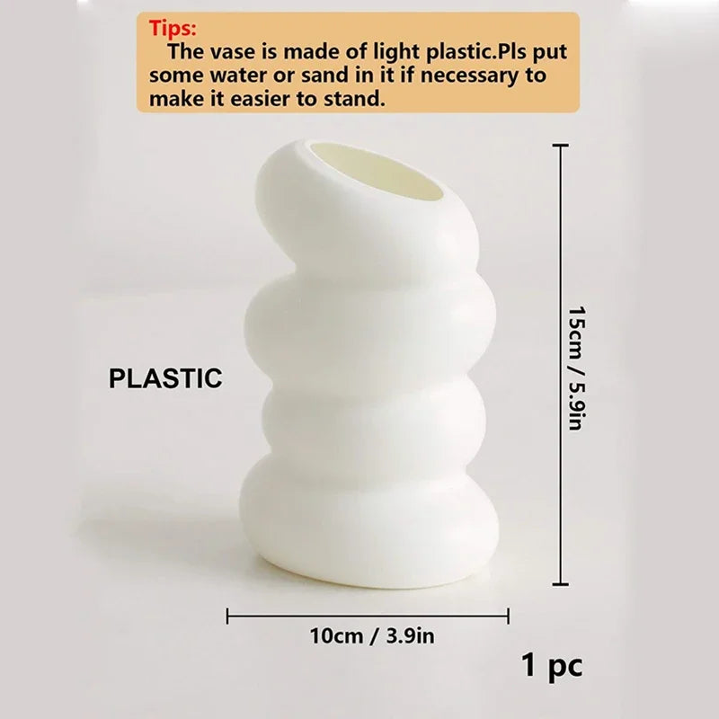 1PC Plastic Spiral White Vase Nordic Creative Flower Arrangement Container for Kitchen Living Bedroom Home Decoration Ornament