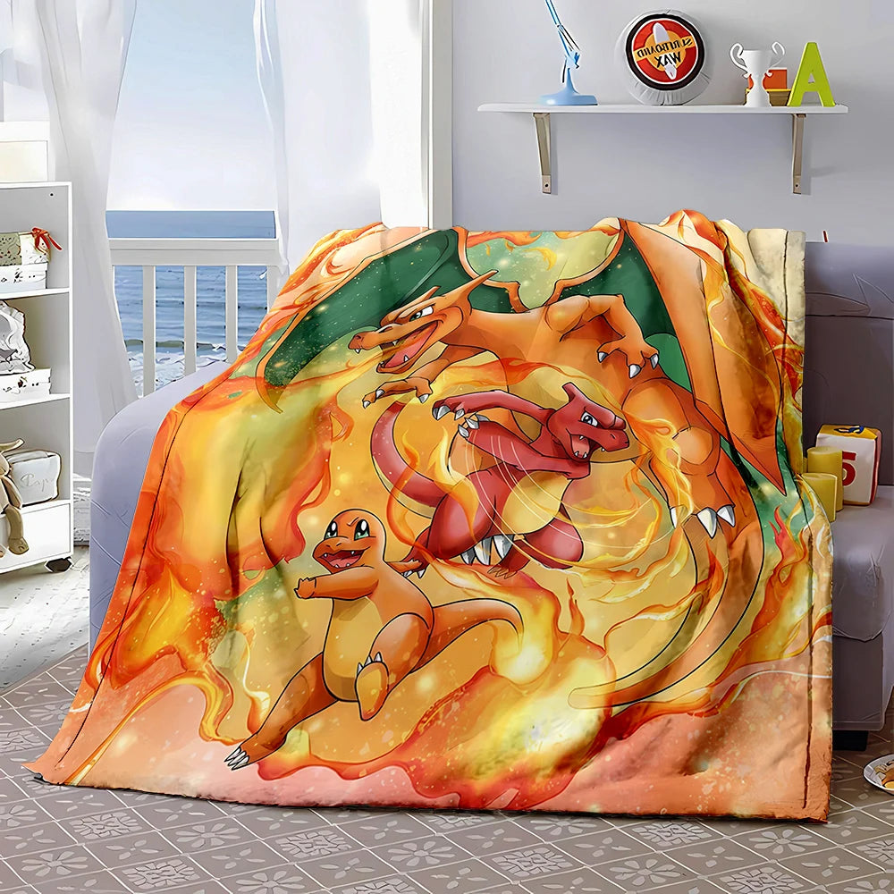 6 Sizes Pokémon Charizard Pattern Blanket Warm Soft Fluffy Kids and Adult Sofa Bed Throw Blanket Outdoor Travel Cartoon Blanket