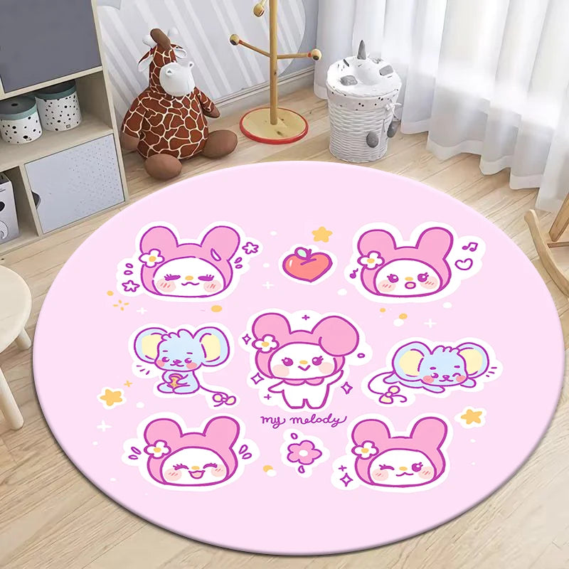 MINISO&Sanrio My Melody Printed Round Carpet Living Room Area Rug Large Pet Soft Mat.Kitchen Balcony Bedroom Picnic Circle Rugs