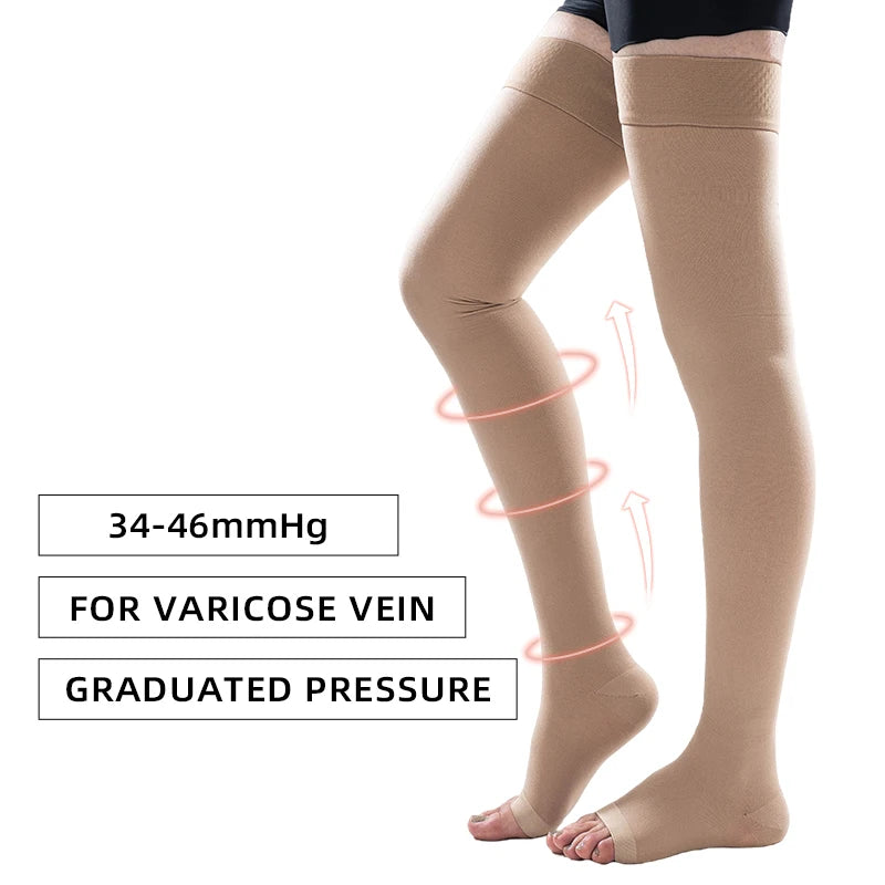 1Pair Thigh High Open Toe Medical Compression Socks Elastic Sunscreen Anti-slip Sleep Care Varicose Veins Heal Quickly 34-46mmHg