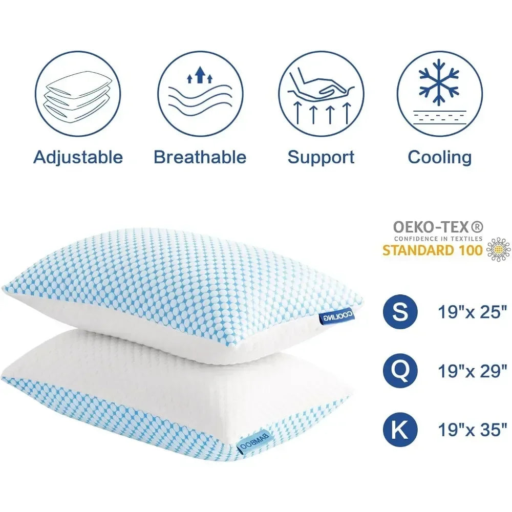 Firm Pillow Shredded Memory Foam(Adjustable Loft), Cooling Breathable for Sleeping Queen Size 2 Pack memory foam pillow