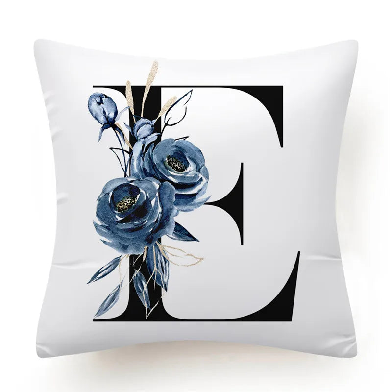 Floral Alphabet Cushion Cover 45x45 Blue Flowers Pillowcase Decorative Sofa Cushions Throw Pillows Home Decor Pillow Cases