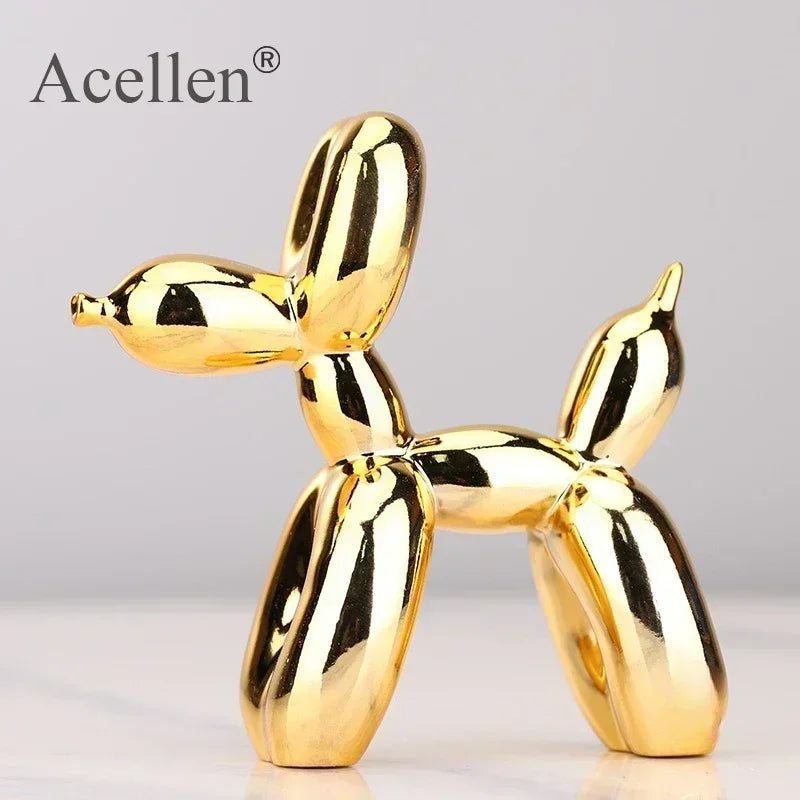 Balloon Dog Home Decor Animals Figurine Resin Cute Shiny Shape Statue Art Sculpture Craftwork with Antiskid Mat Lucky