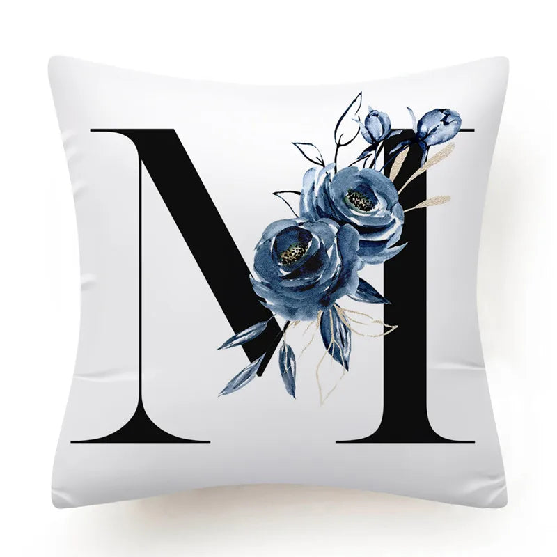 Floral Alphabet Cushion Cover 45x45 Blue Flowers Pillowcase Decorative Sofa Cushions Throw Pillows Home Decor Pillow Cases