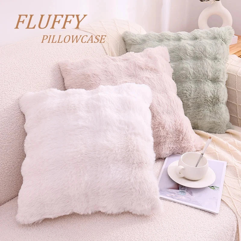 Olanly Ultra Soft Throw Pillow Cases For Sofa Decor Faux Rabbit Fur Soft Cozy Cushion Covers Plush Cushions Living Room Bed Car