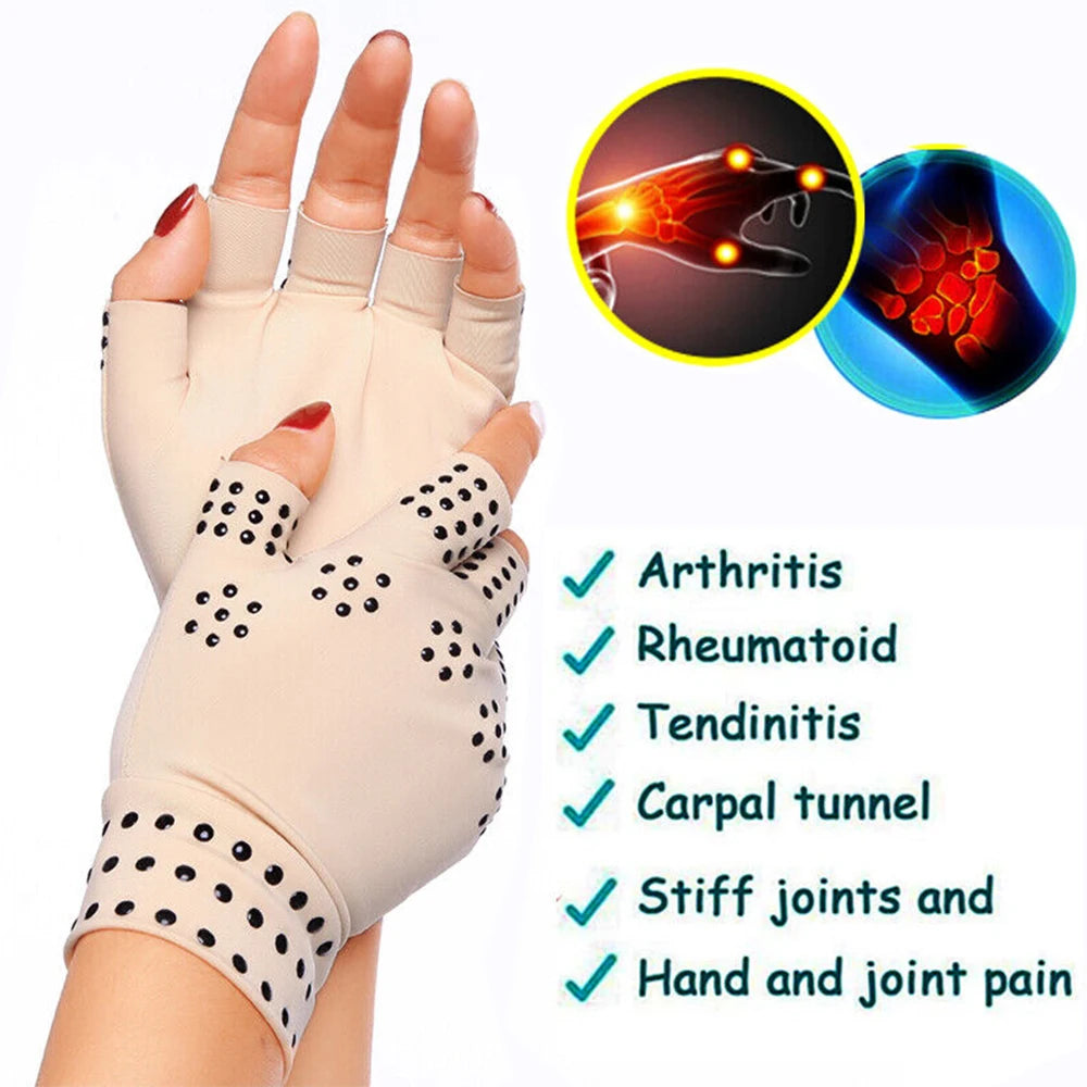 1Pair Magnetic Gloves Arthritis Therapy Gloves Men Women Arthritis Joint Pain Treat Fingerless Glove Rheumatoid Hand Pain Relief