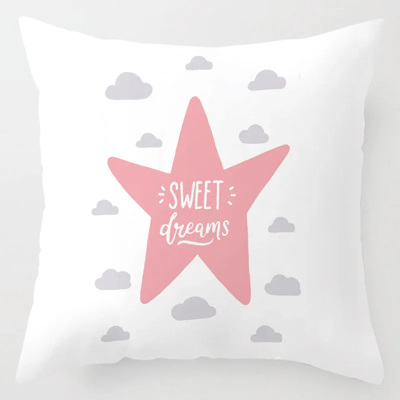 Nordic Children Cushion Cover  Pink Crown Eyelash Cartoon Smile Sleep Sweet Eyelashes Cute Pillow Case Mountain For Room Decor