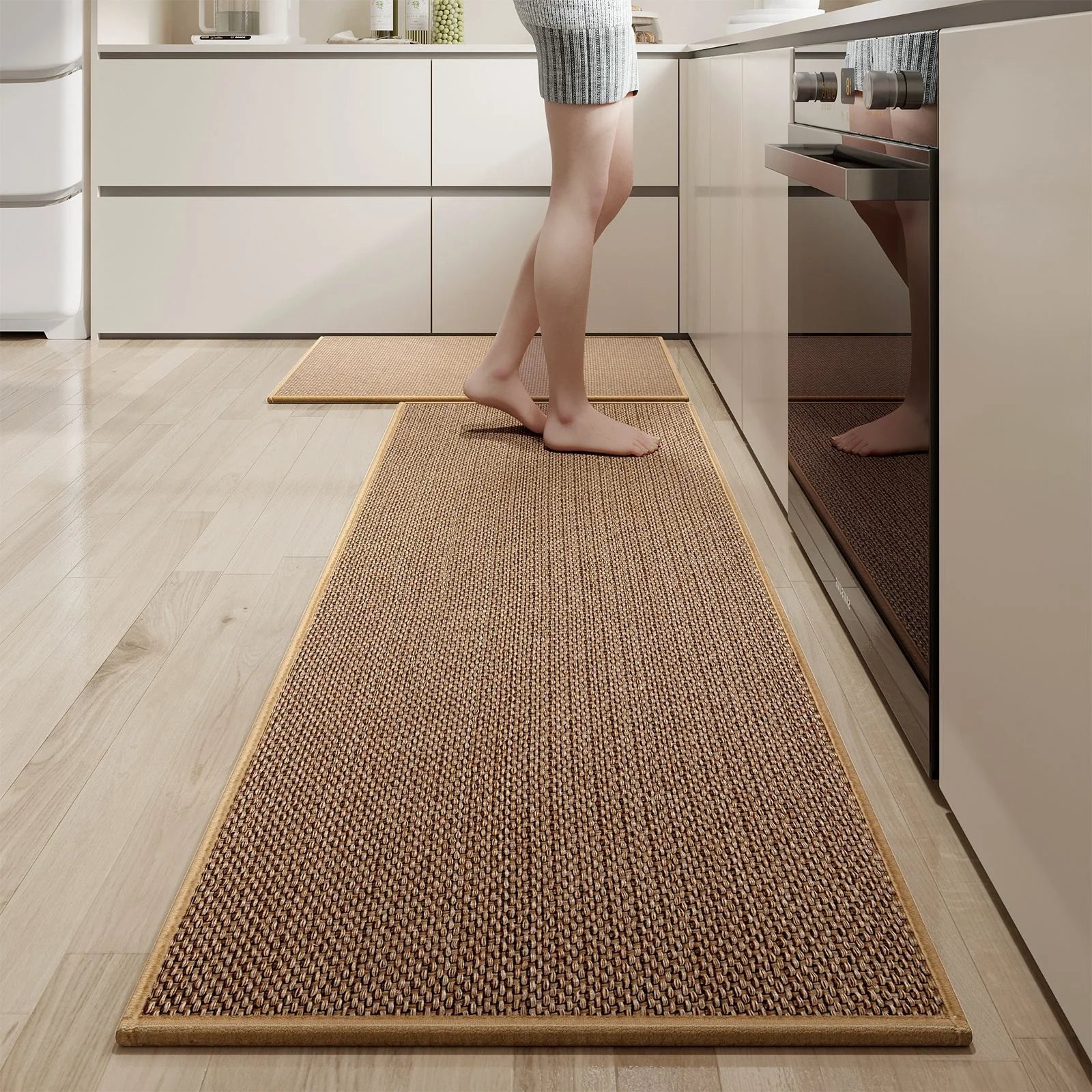 Washable Non-slip Kitchen Rug Faux Sisal Running Rug, Faux Woven Kitchen Mat Kitchen Runners With Back Made Of Natural Rubber