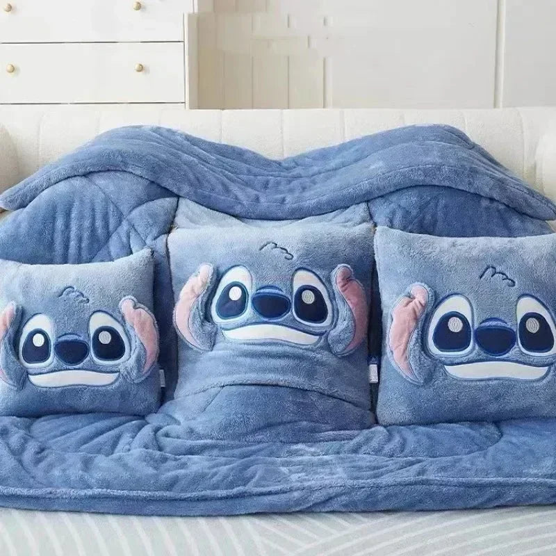 Disney Stitch Throw Pillow Blankets Two In One Kawaii Flannel Thickened Nap Blanket Living Room Friends Bedroom Decoration kawai