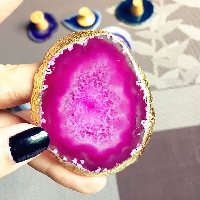 Natural Agate Geode Polished Irregular Crystal Slice Stone DIY Pendant Mineral Home Decoration Healing Crystal Stone Slice Gifts