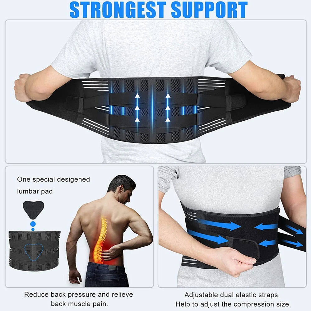 Lower Back Brace with 6 Stays Anti-skid Orthopedic Lumbar Support Breathable Waist Support Belt for Men Women Gym Pain Relief