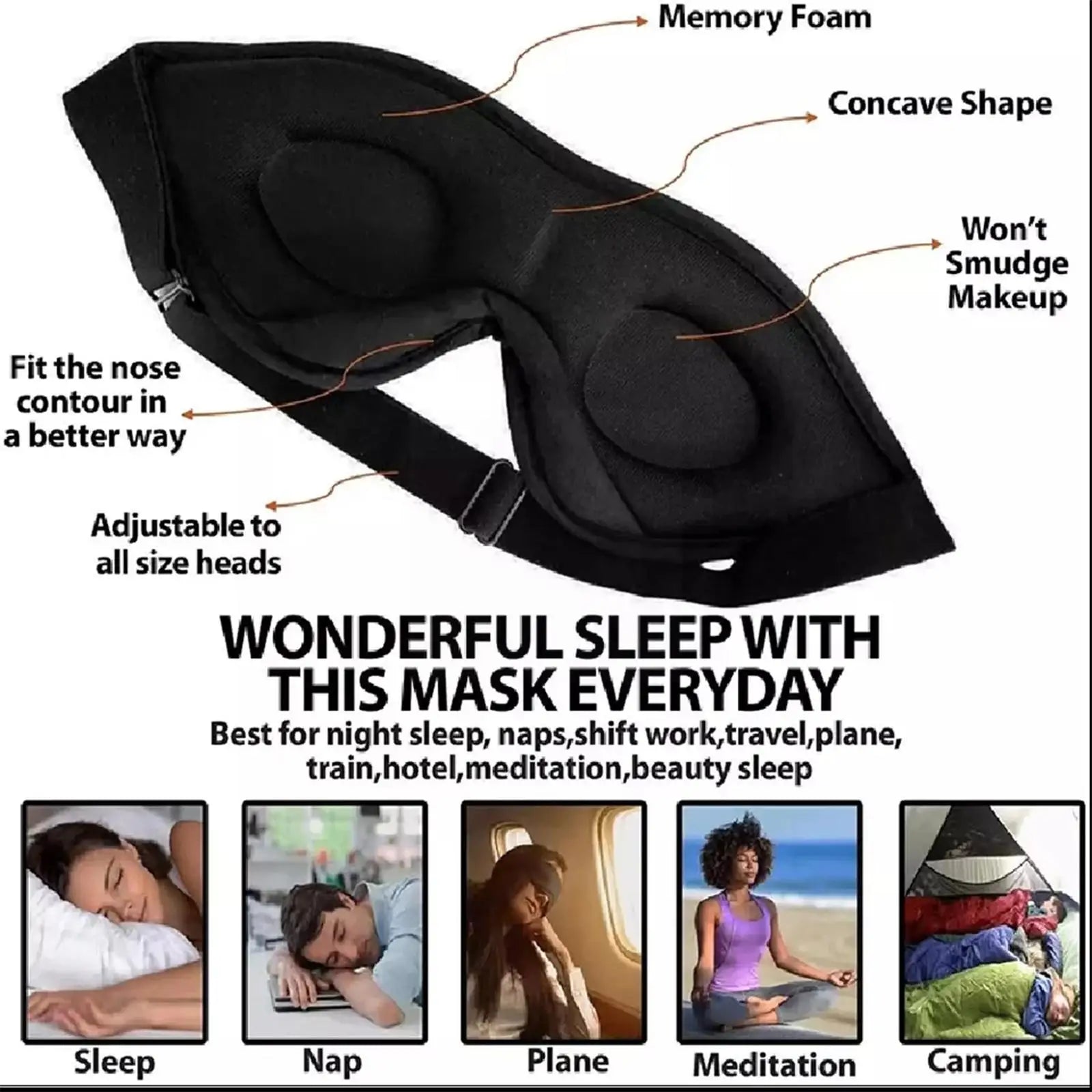 3D Sleep Mask Blindfold Sleeping Aid Eye Mask Soft 99% Slaapmasker Foam Blockout Memory Mask Face Cover Light Eyeshade Eye X8F1