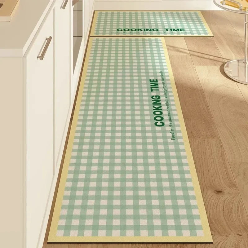 Kitchen Pvc Carpet Leather Waterproof Non-slip Floor Mat Oil-proof Blue White Plaid Home Decoration Rug Vinyl Carpets Flower