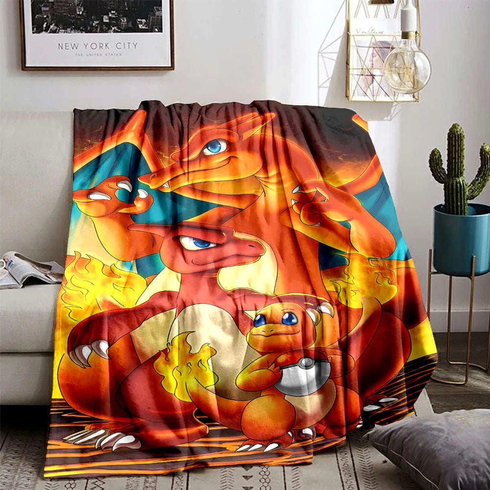 6 Sizes Pokémon Charizard Pattern Blanket Warm Soft Fluffy Kids and Adult Sofa Bed Throw Blanket Outdoor Travel Cartoon Blanket