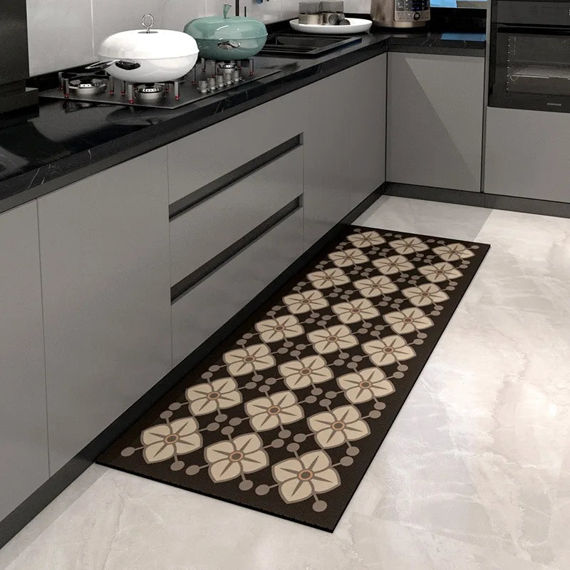 Kitchen Pvc Carpet Leather Waterproof Non-slip Floor Mat Oil-proof Blue White Plaid Home Decoration Rug Vinyl Carpets Flower