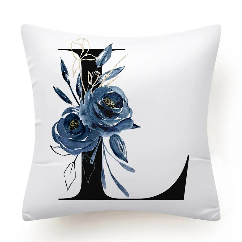 Floral Alphabet Cushion Cover 45x45 Blue Flowers Pillowcase Decorative Sofa Cushions Throw Pillows Home Decor Pillow Cases