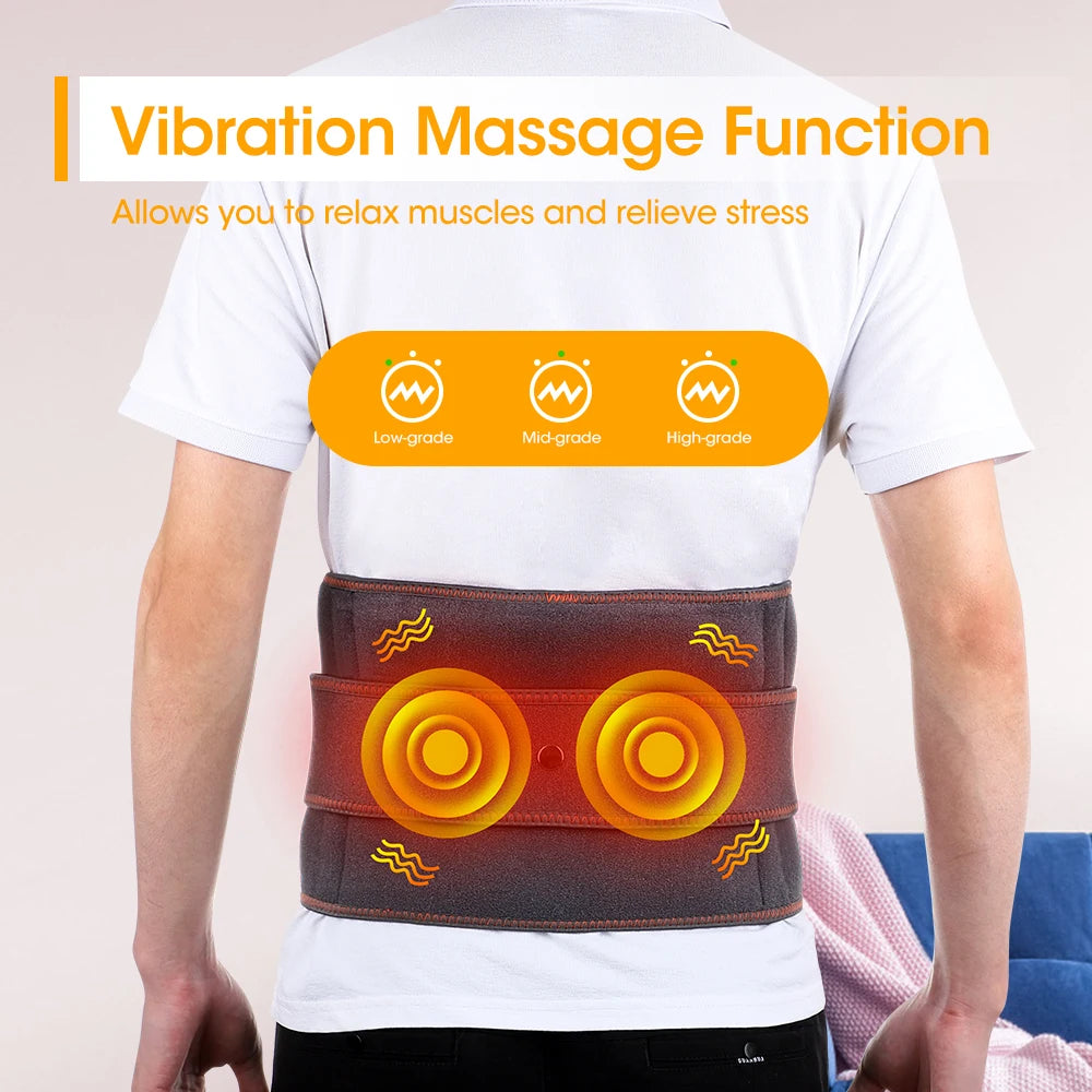 Rechargable Vibration&Heating Belt Red Light Hot Compress Heating Vibration Massager Support Back Waist  Abdomen Pain Relief