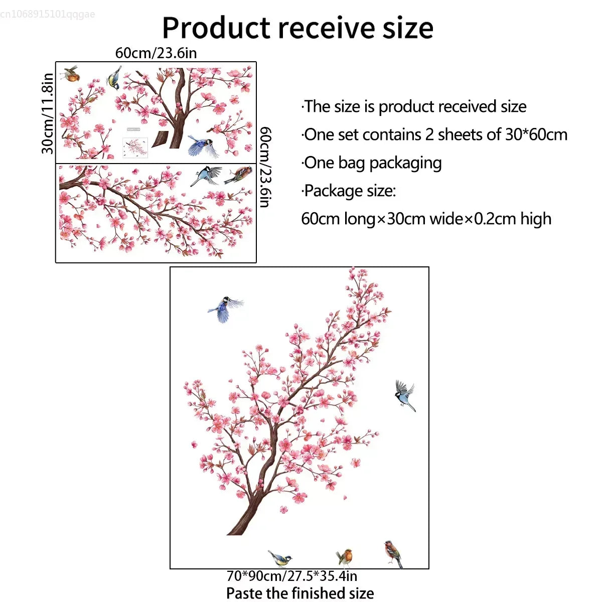 Wall Stickers Pink Plum Tree Birds Home Room Decoration Poster Bedroom Adhesive Wallpaper Wall Furniture House Interior Decor