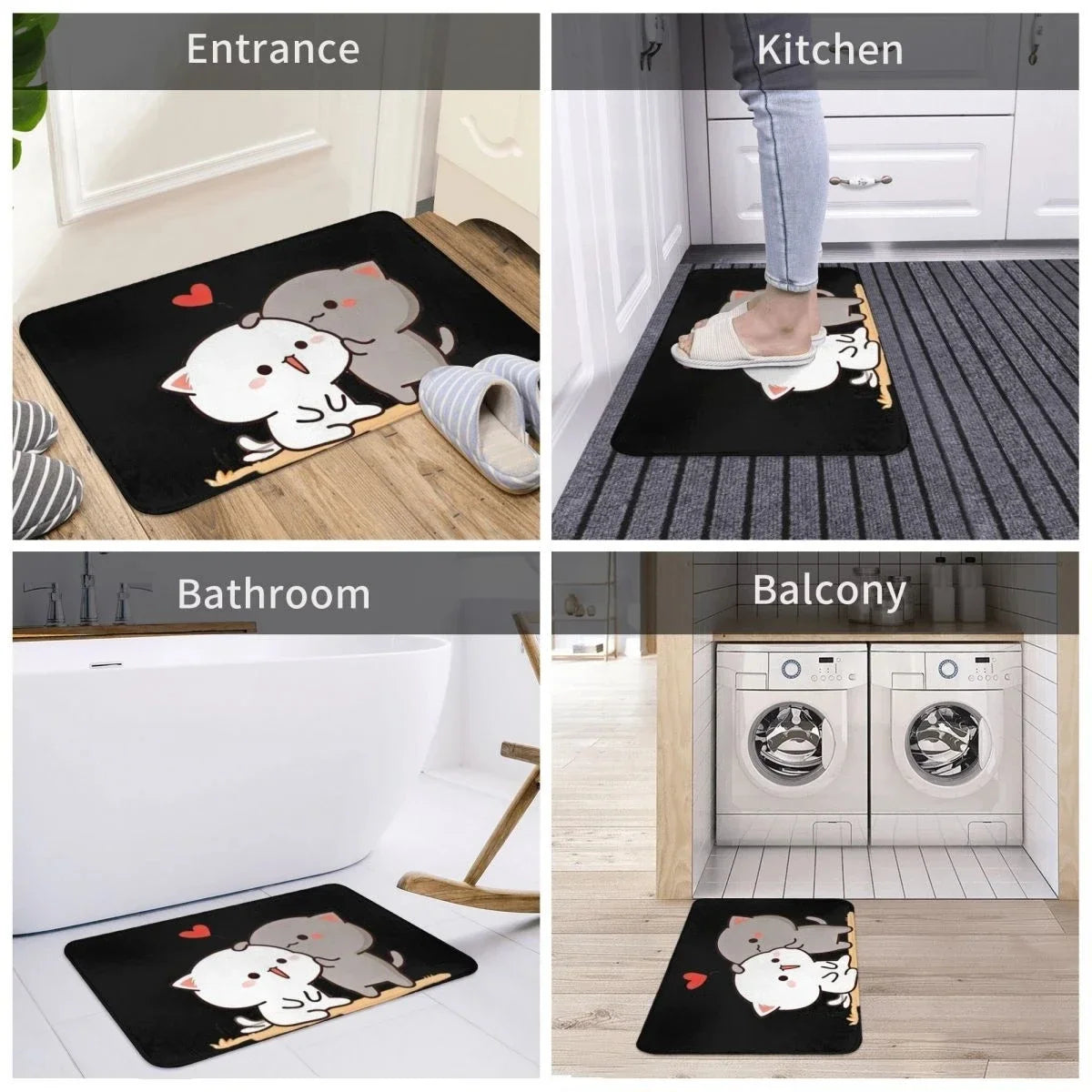 Peach and Goma Home Doormat Decoration Bubu and Dudu Flannel Soft Living Room Carpet Kitchen Balcony Rugs Bedroom Floor Mat