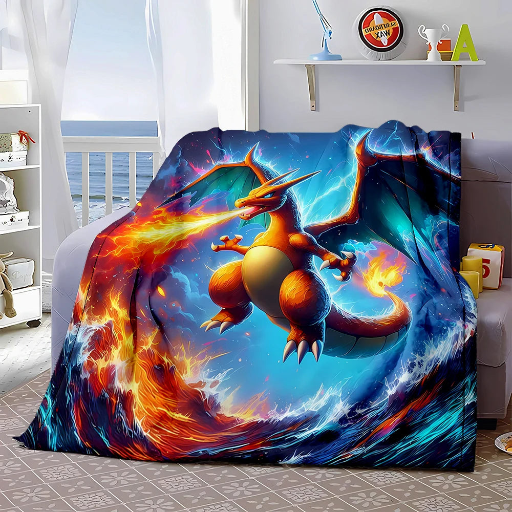 6 Sizes Pokémon Charizard Pattern Blanket Warm Soft Fluffy Kids and Adult Sofa Bed Throw Blanket Outdoor Travel Cartoon Blanket