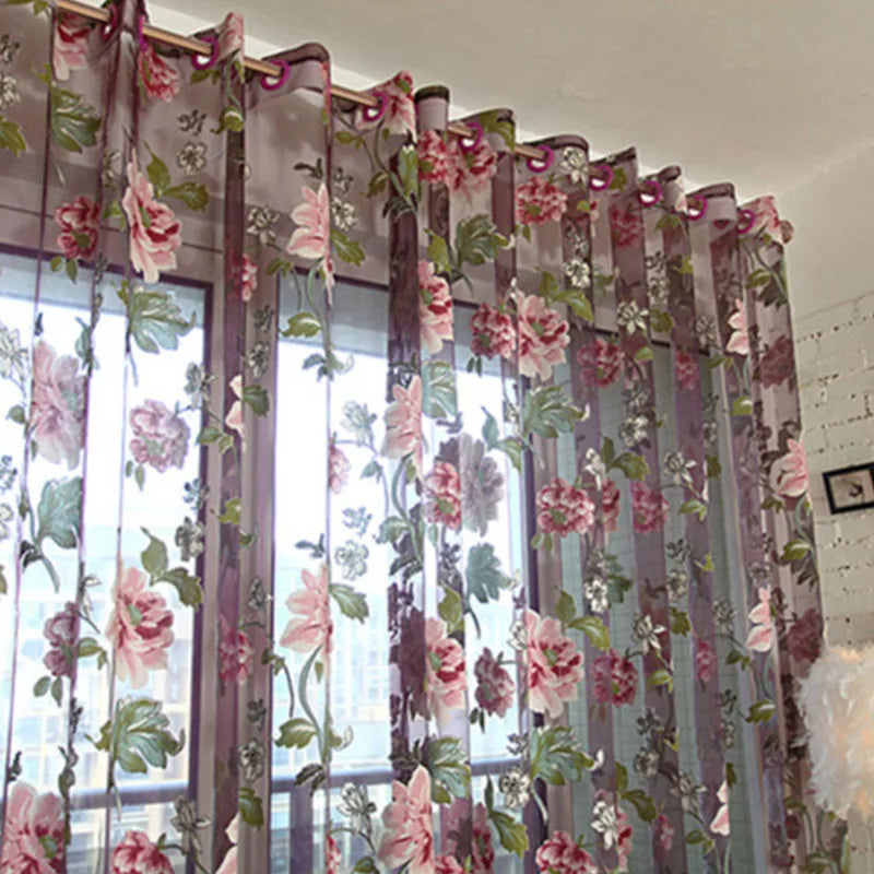 Purple Peony Floral Tulle In Sheer Curtains For Living Room The Bedroom Kitchen Shade Window Treatment Curtain Blinds Panel