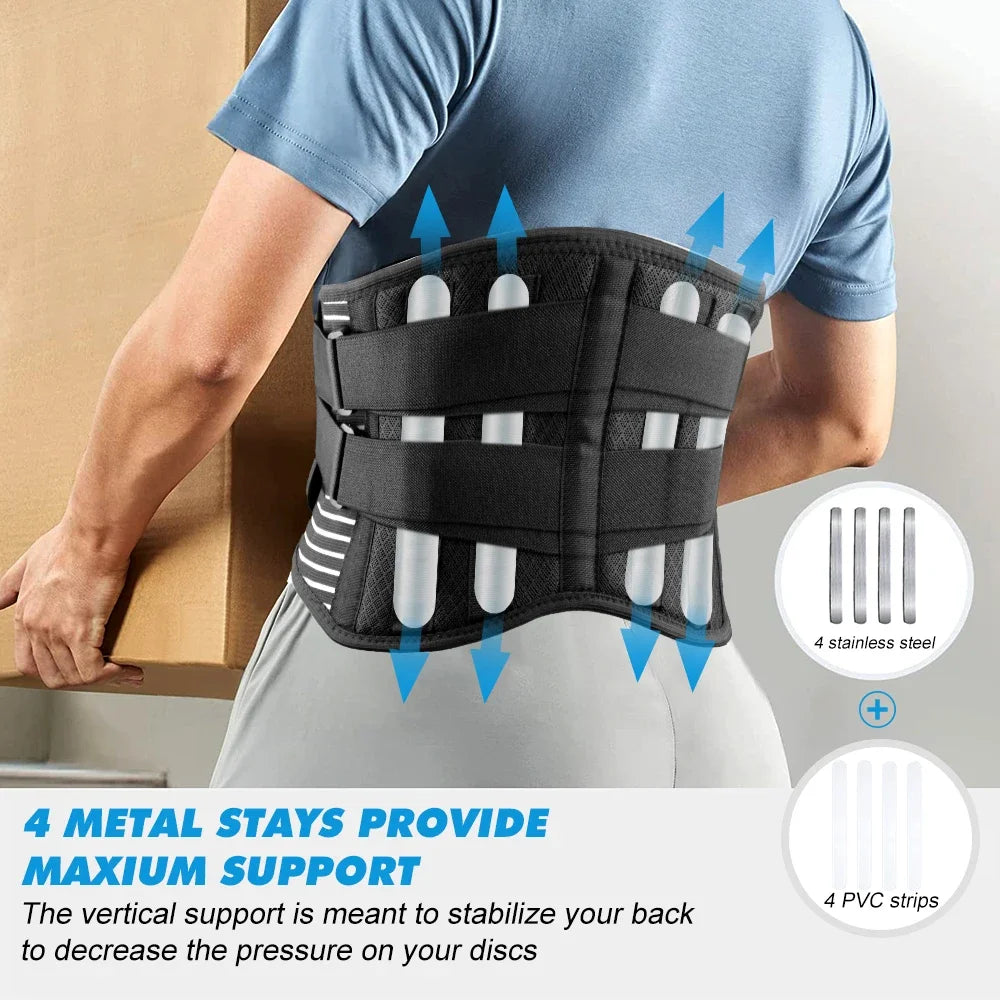 Back Brace for Lower Back Pain Relief, Breathable Waist Brace Adjustable Lumbar Support for Herniated Disc, Sciatica, Scoliosis