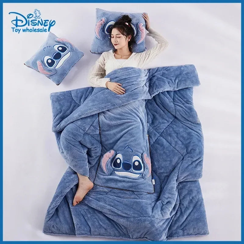 Disney Stitch Throw Pillow Blankets Two In One Kawaii Flannel Thickened Nap Blanket Living Room Friends Bedroom Decoration kawai