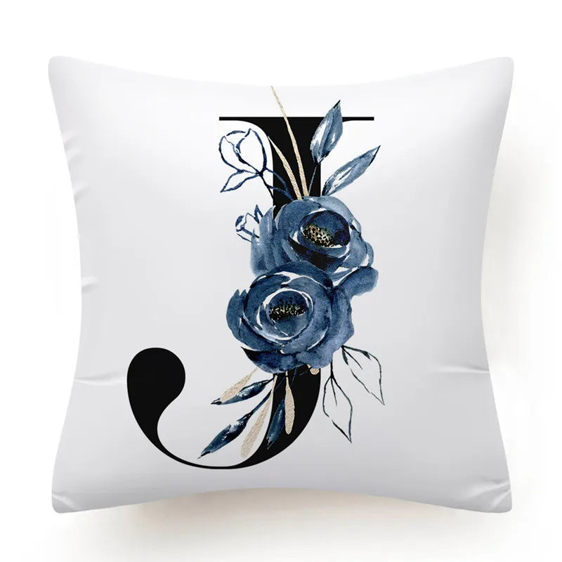 Floral Alphabet Cushion Cover 45x45 Blue Flowers Pillowcase Decorative Sofa Cushions Throw Pillows Home Decor Pillow Cases