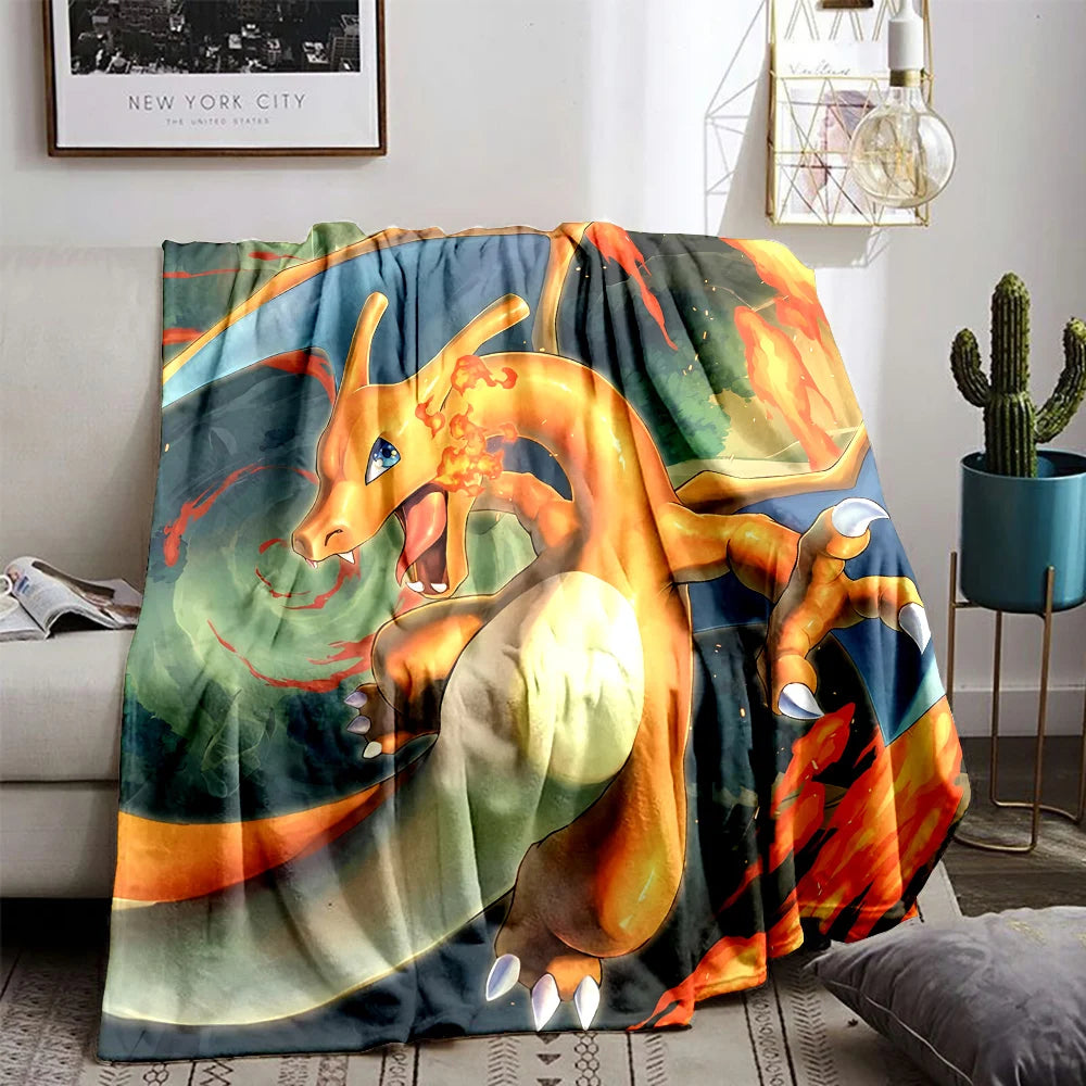 6 Sizes Pokémon Charizard Pattern Blanket Warm Soft Fluffy Kids and Adult Sofa Bed Throw Blanket Outdoor Travel Cartoon Blanket