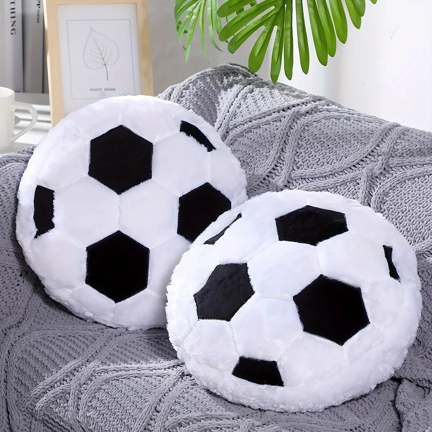 Plush Soccer Ball Throw Pillow Cushion, Polyester, Sports Room Decor, Gift for Boyfriend Birthday, Football Fan Present