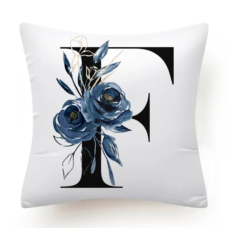 Floral Alphabet Cushion Cover 45x45 Blue Flowers Pillowcase Decorative Sofa Cushions Throw Pillows Home Decor Pillow Cases