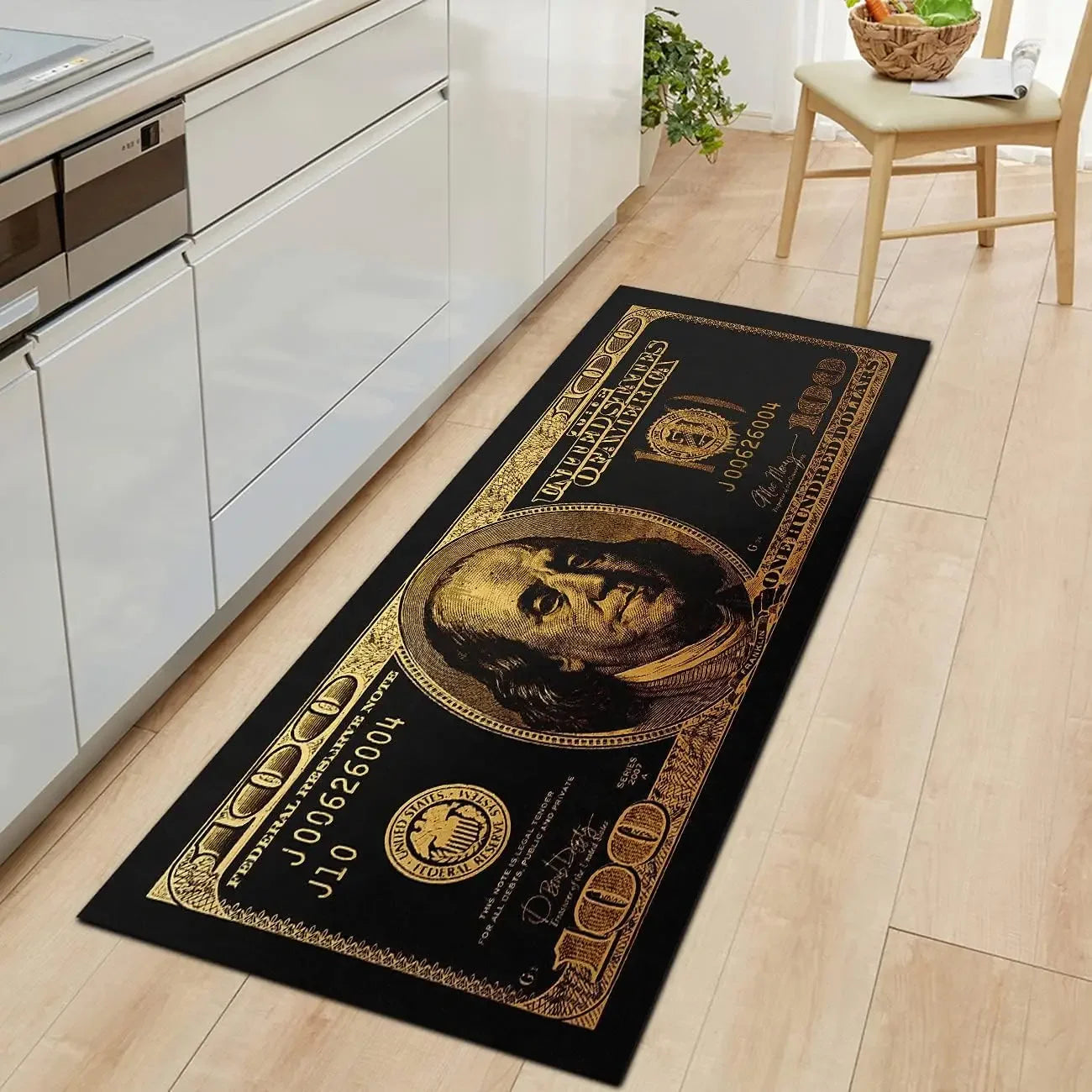 Black Gold 100 Dollar Bill Money Kitchen Floor Mat Home Decor Hallway Balcony Laundry Runners Rugs Bathroom Non-slip DoorMat