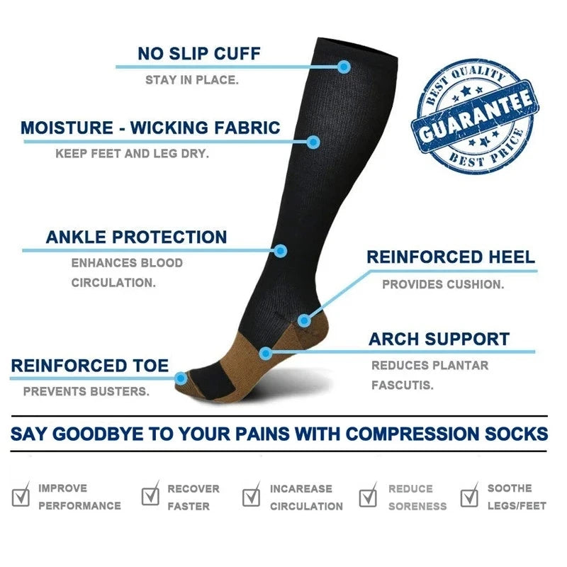 Compression Socks Medical Varicose Vein Pain Relief Pregnancy Swelling Solid Color Elastic Socks Outdoor Hiking Fitness Cycling