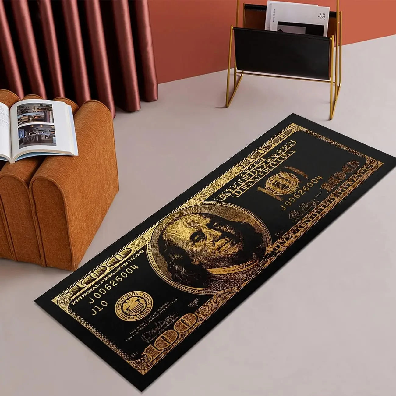 Black Gold 100 Dollar Bill Money Kitchen Floor Mat Home Decor Hallway Balcony Laundry Runners Rugs Bathroom Non-slip DoorMat