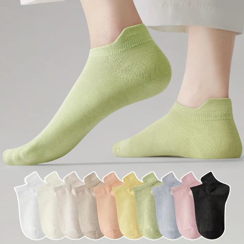 10pieces=5 Pairs Women Socks Casual Breathable High Quality Ankle Sock Summer Low Cut Cotton Thin Short Elastic Sox calcetines