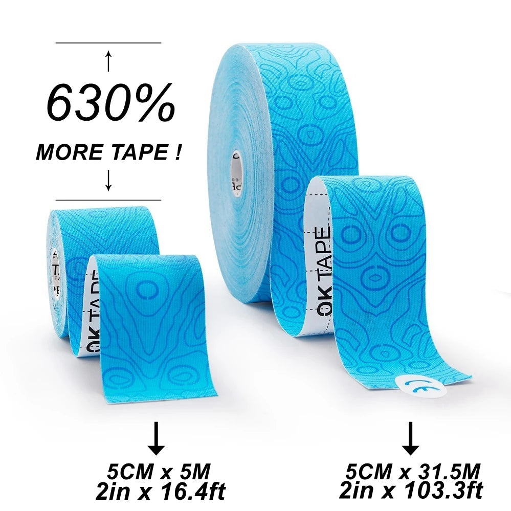 OK TAPE PRO 31.5Mx5CM Bulk Kinesiology Tape 31.5M, Original Elastic Latex Free Kinesiology Therapeutic Tape, Gym Relief Pain