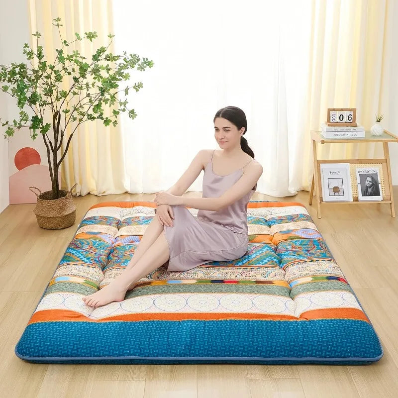 Foldable Japanese Floor Mattress, Roll Up Mattresses Tatami Mat with Washable Cover