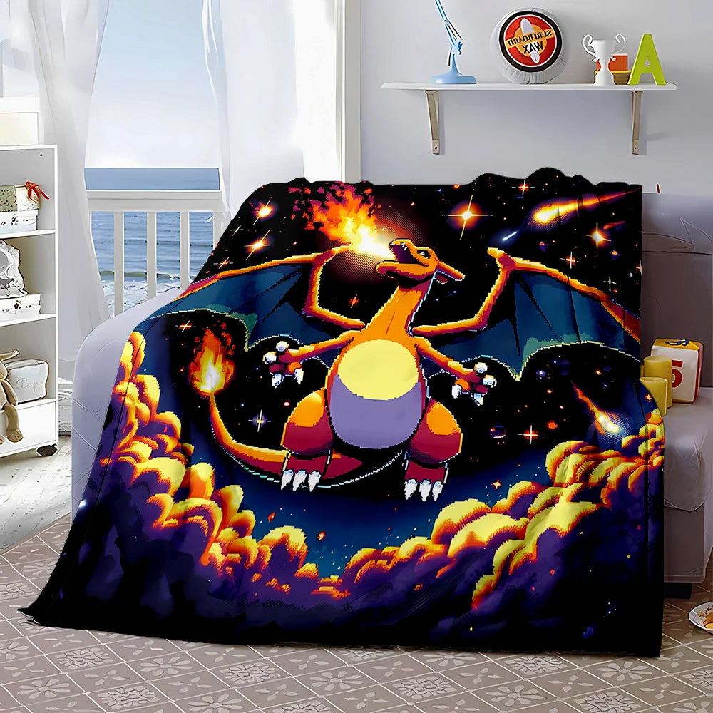 6 Sizes Pokémon Charizard Pattern Blanket Warm Soft Fluffy Kids and Adult Sofa Bed Throw Blanket Outdoor Travel Cartoon Blanket